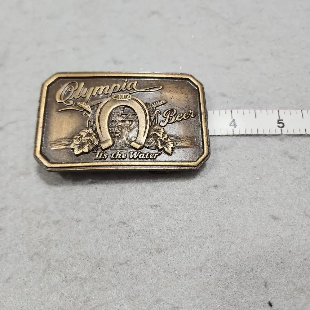 Olympia Beer It's The Water Belt Buckle Olympia Horseshoe Waterfall Vintage 1970